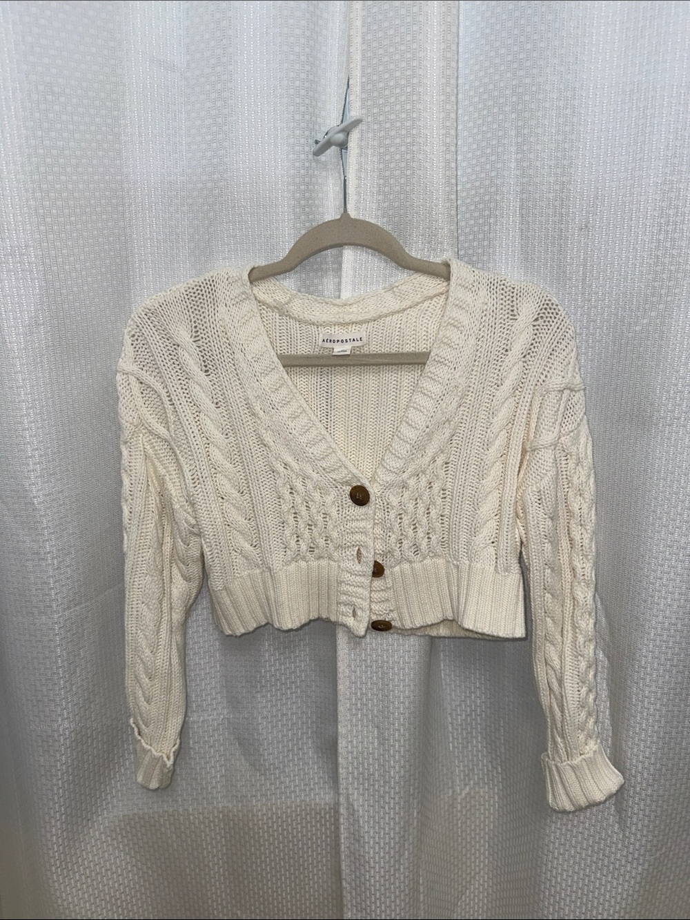 Aeropostale Cream Cable Knit V-Neck Cropped Cardigan
